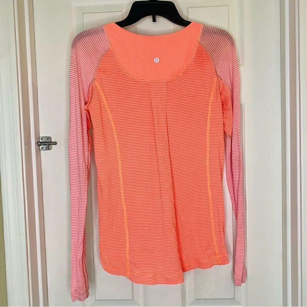 Lululemon Pop Orange Dune Wagon Stripe Pink Turn It Up Long Sleeve Top Size 4